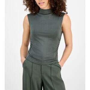 Bar III Women's Side-Ruched Mock-Neck Sleeveless Top Size Petite PS